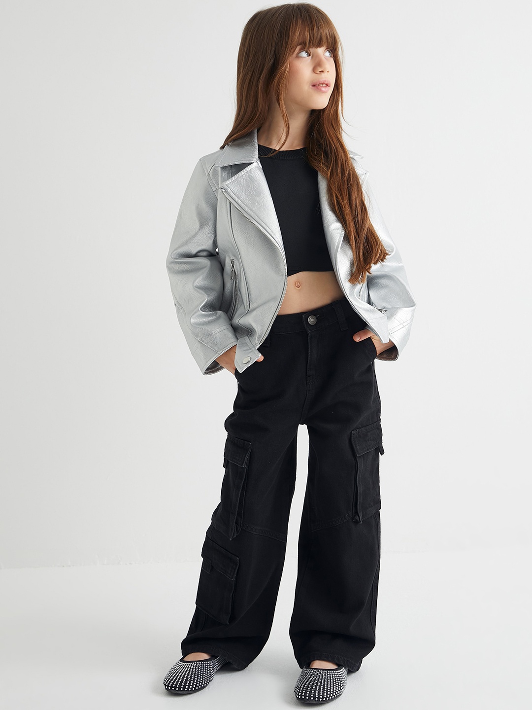 

Koton Girls Spread Collar Tailored Jacket, Grey