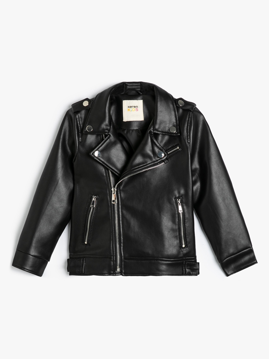 

Koton Girls Spread Collar Biker Jacket, Black
