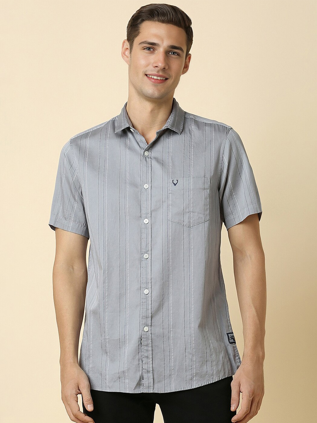 

Allen Solly Custom Fit Vertical Striped Cotton Casual Shirt, Grey