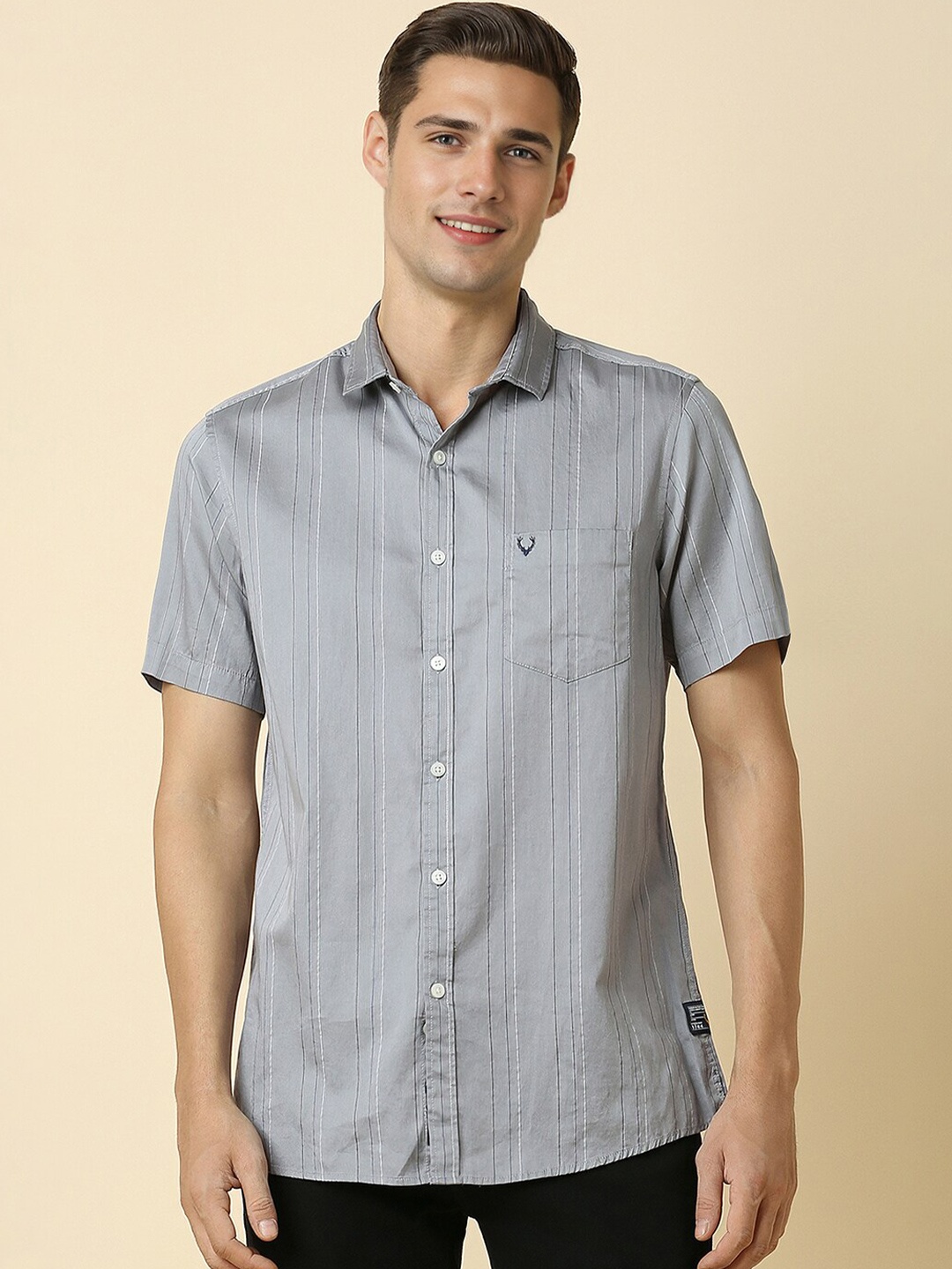

Allen Solly Vertical Striped Pure Cotton Casual Shirt, Grey