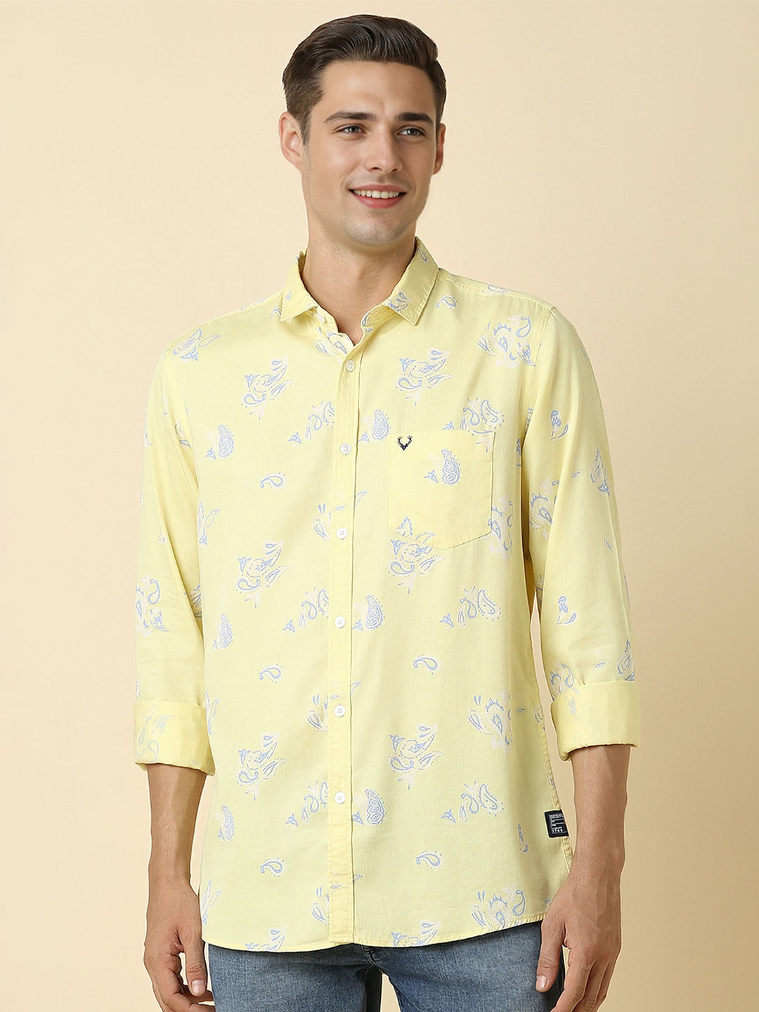 

Allen Solly Men Opaque Printed Casual Shirt, Yellow