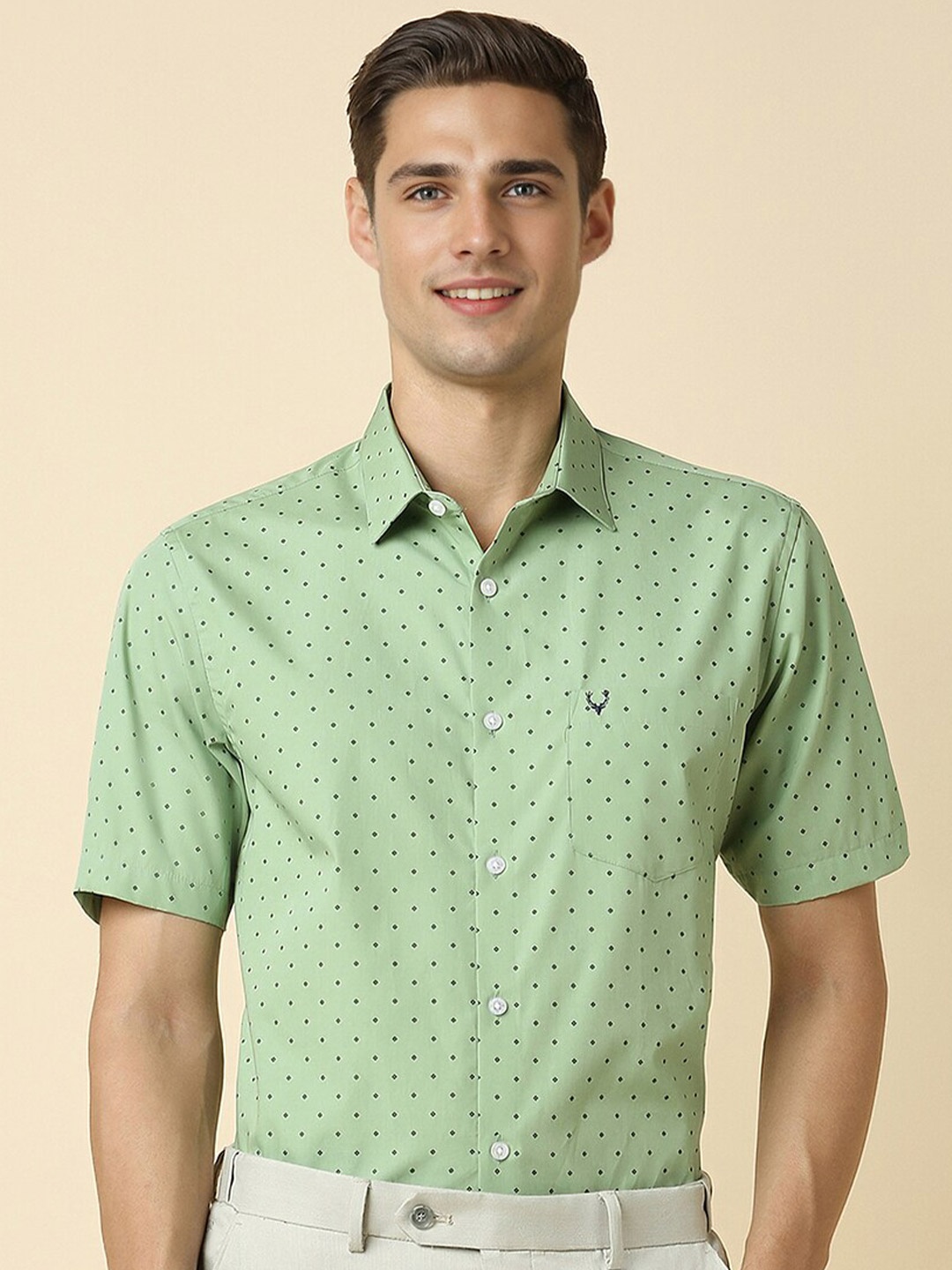 

Allen Solly Slim Fit Micro Ditsy Printed Spread Collar Cotton Formal Shirt, Green