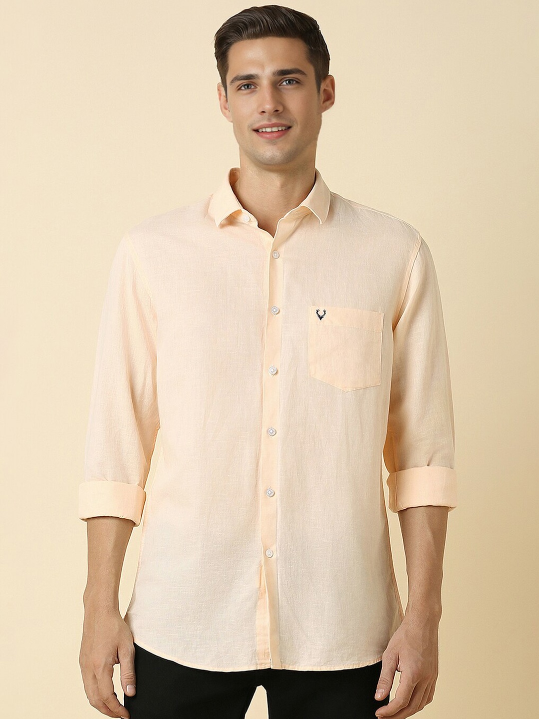 

Allen Solly Slim Fit Spread Collar Cotton Linen Casual Shirt, Beige