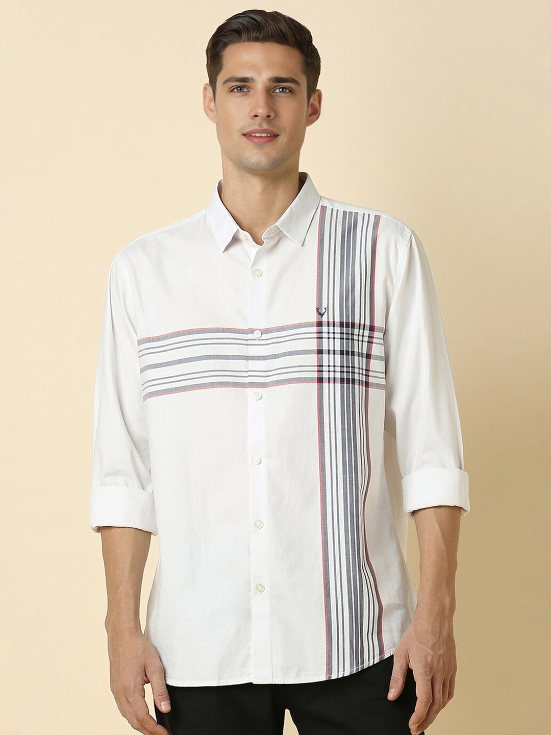 

Allen Solly Slim Fit Multi Striped Spread Collar Cotton Casual Shirt, White