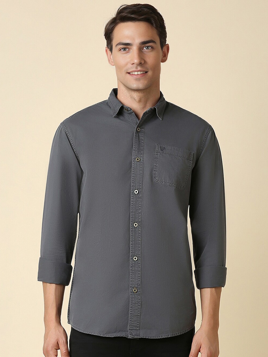 

Allen Solly Custom Fit Spread Collar Cotton Casual Shirt, Grey