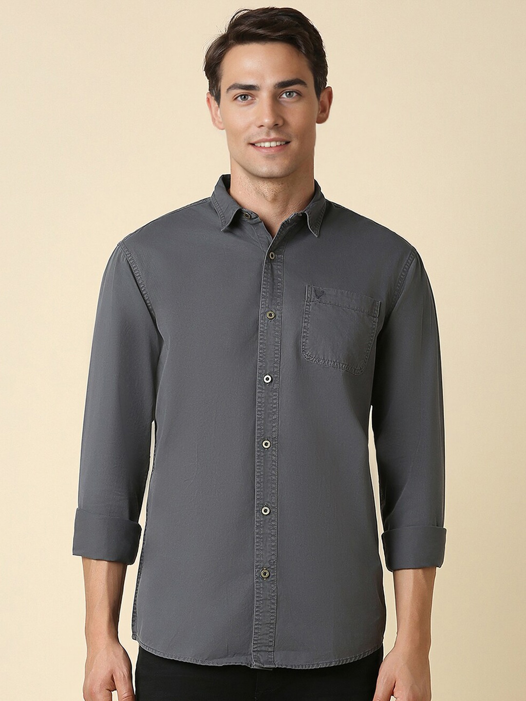 

Allen Solly Custom Fit Spread Collar Cotton Casual Shirt, Grey