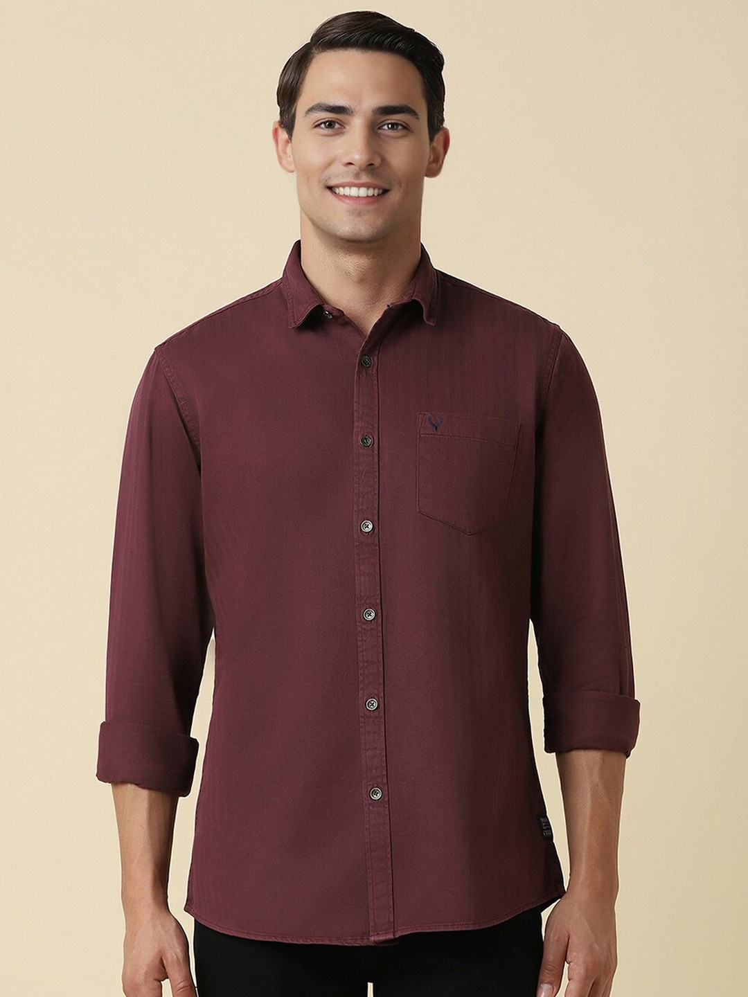 

Allen Solly Custom Fit Spread Collar Cotton Casual Shirt, Maroon