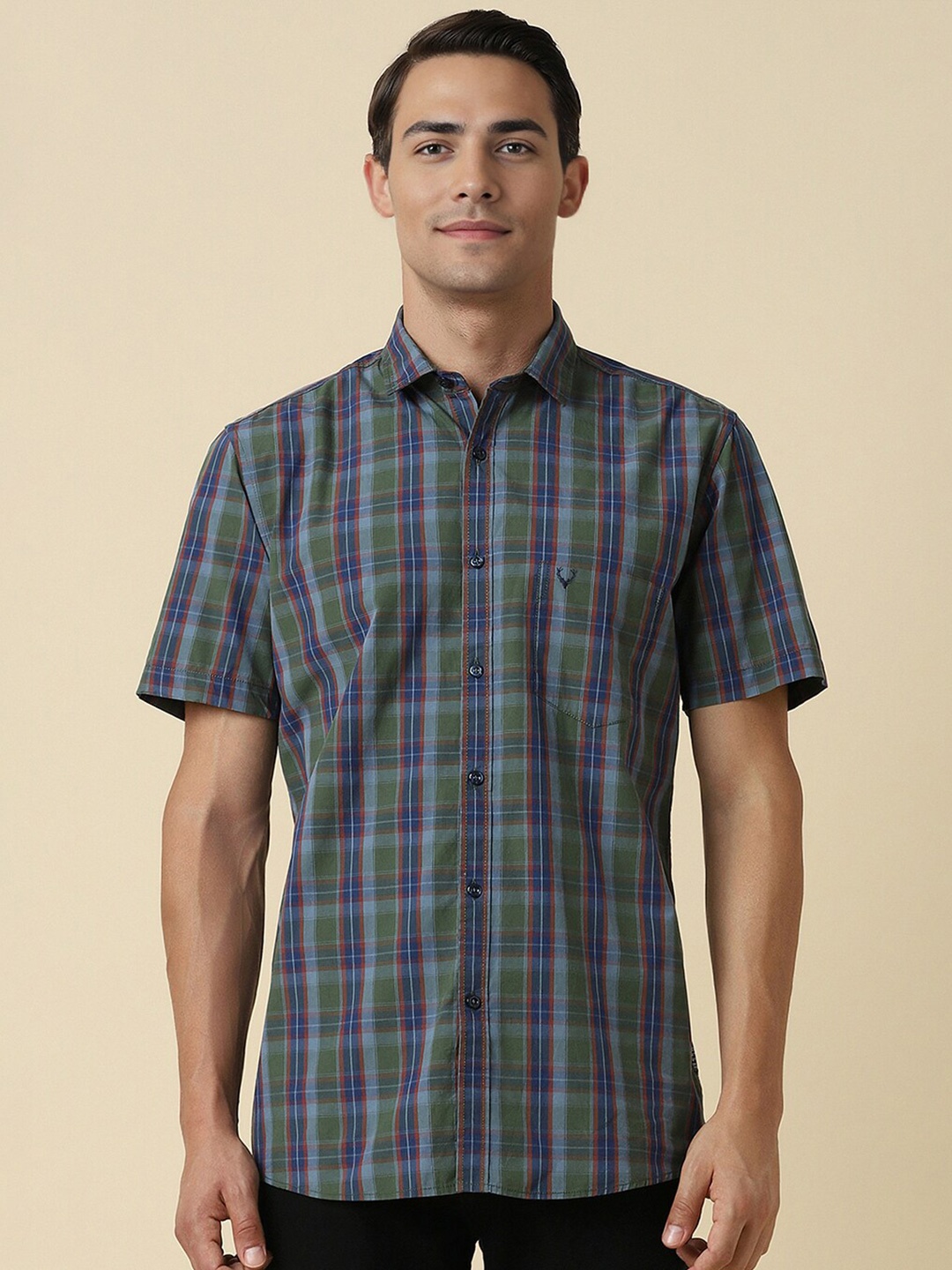 

Allen Solly Tartan Checked Spread Collar Cotton Casual Shirt, Green
