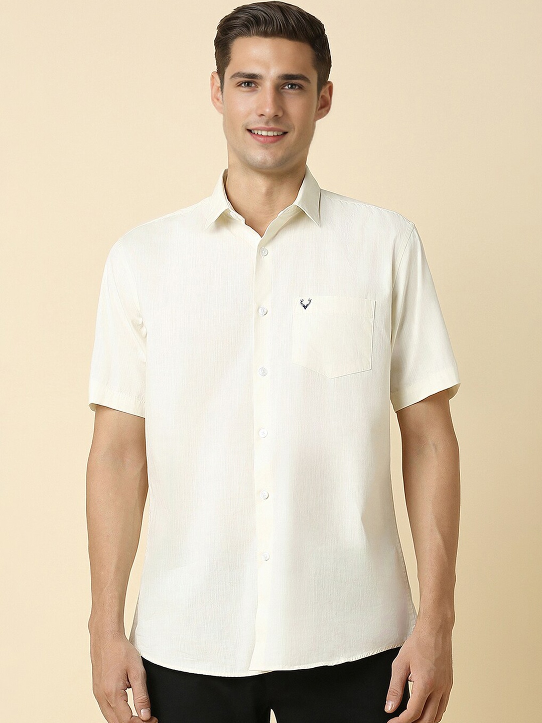 

Allen Solly Slim Fit Spread Collar Cotton Casual Shirt, Cream