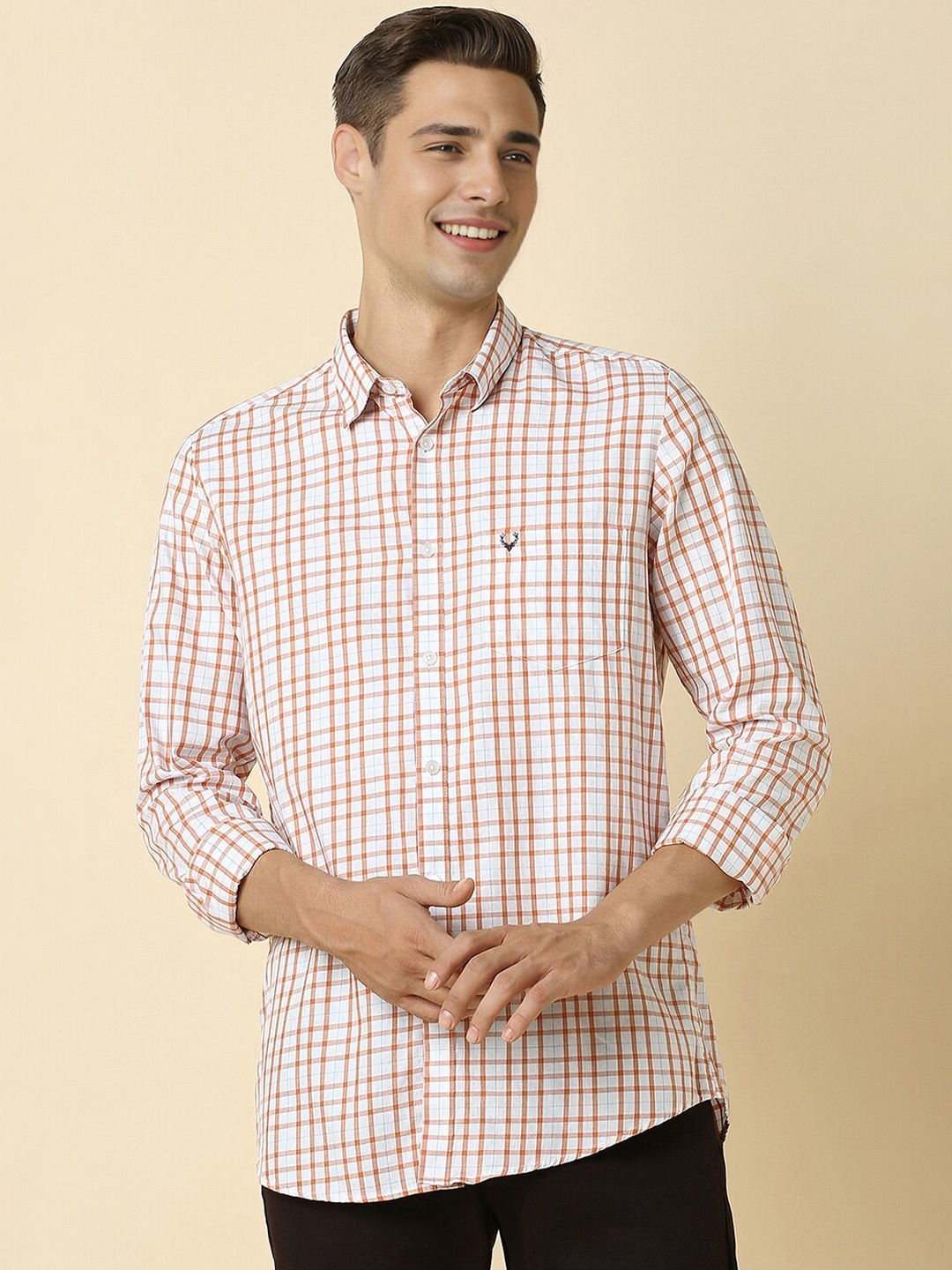 

Allen Solly Slim Fit Tartan Checked Spread Collar Cotton Casual Shirt, White