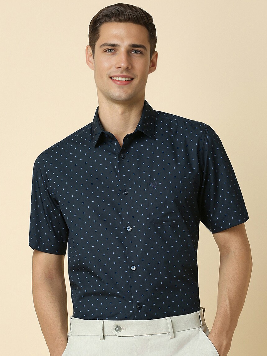 

Allen Solly Slim Fit Micro Ditsy Printed Cotton Formal Shirt, Navy blue