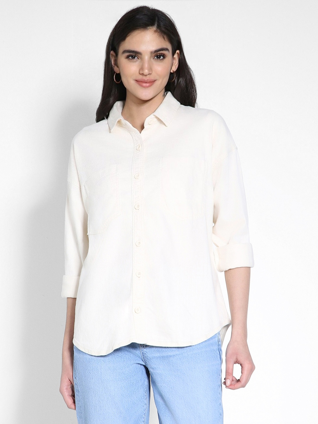 

AMERICAN EAGLE OUTFITTERS Women Opaque Casual Shirt, Cream