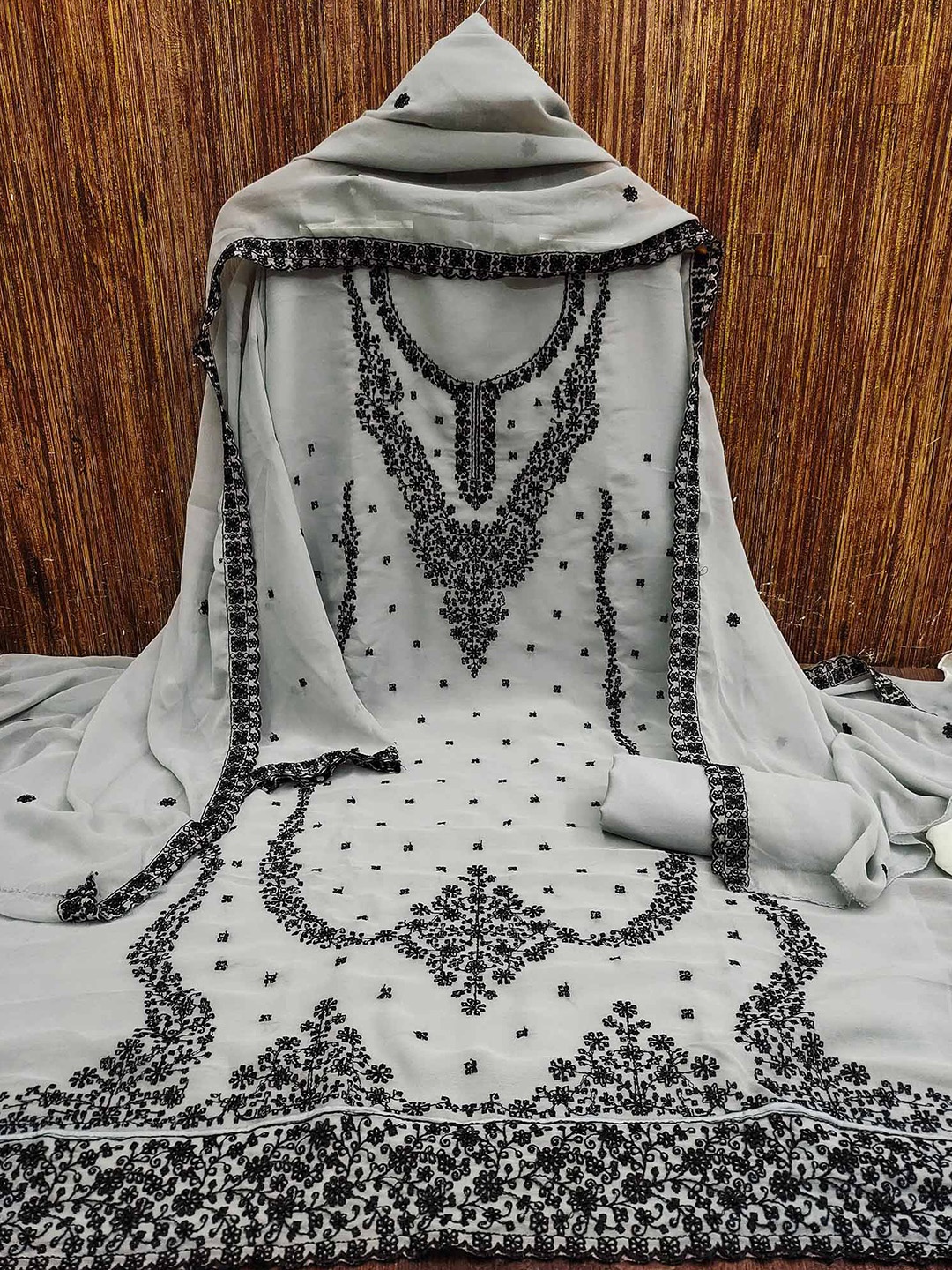 

Peachmode Embroidered Silk Georgette Unstitched Dress Material, Grey