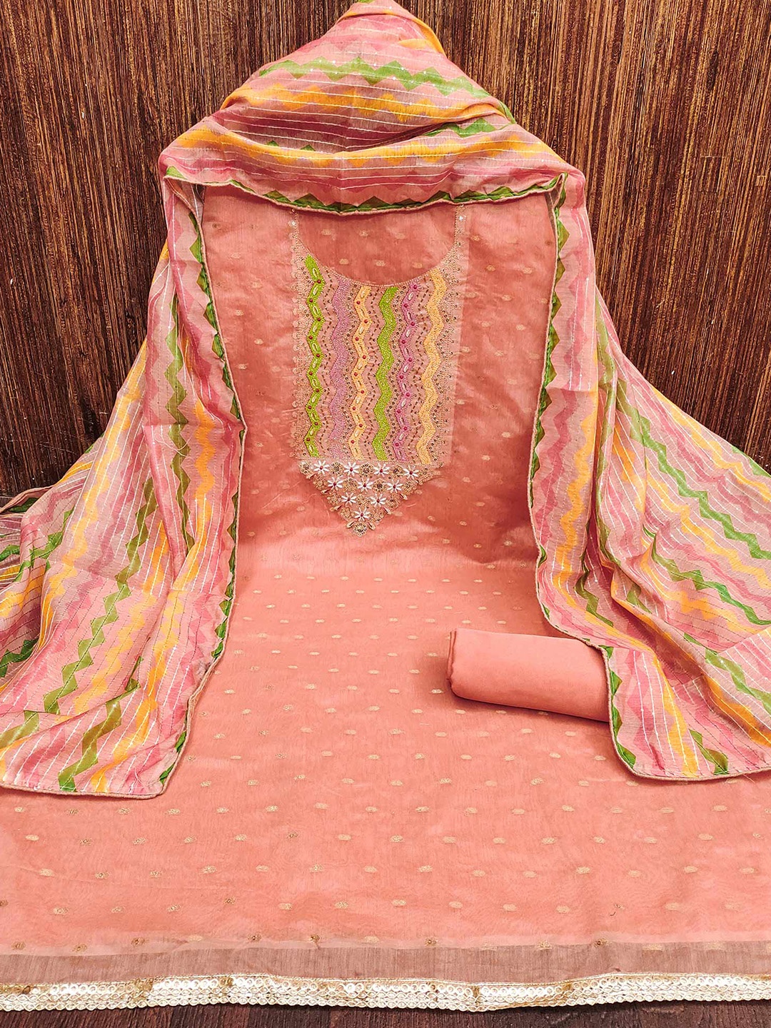 

Peachmode Unstitched Dress Material, Peach