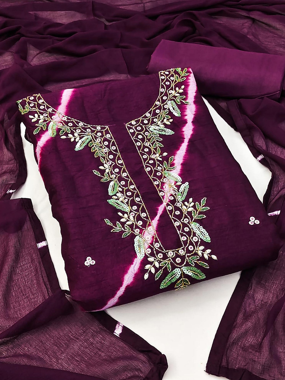 

Peachmode Embroidered Viscose Rayon Unstitched Dress Material, Purple
