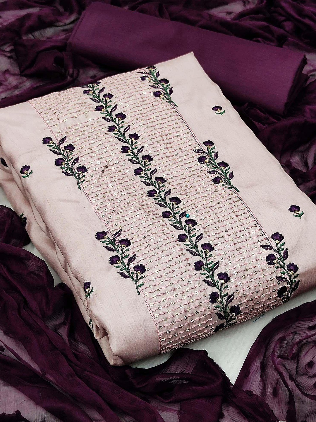 

Peachmode Embroidered Art Silk Unstitched Dress Material, Pink
