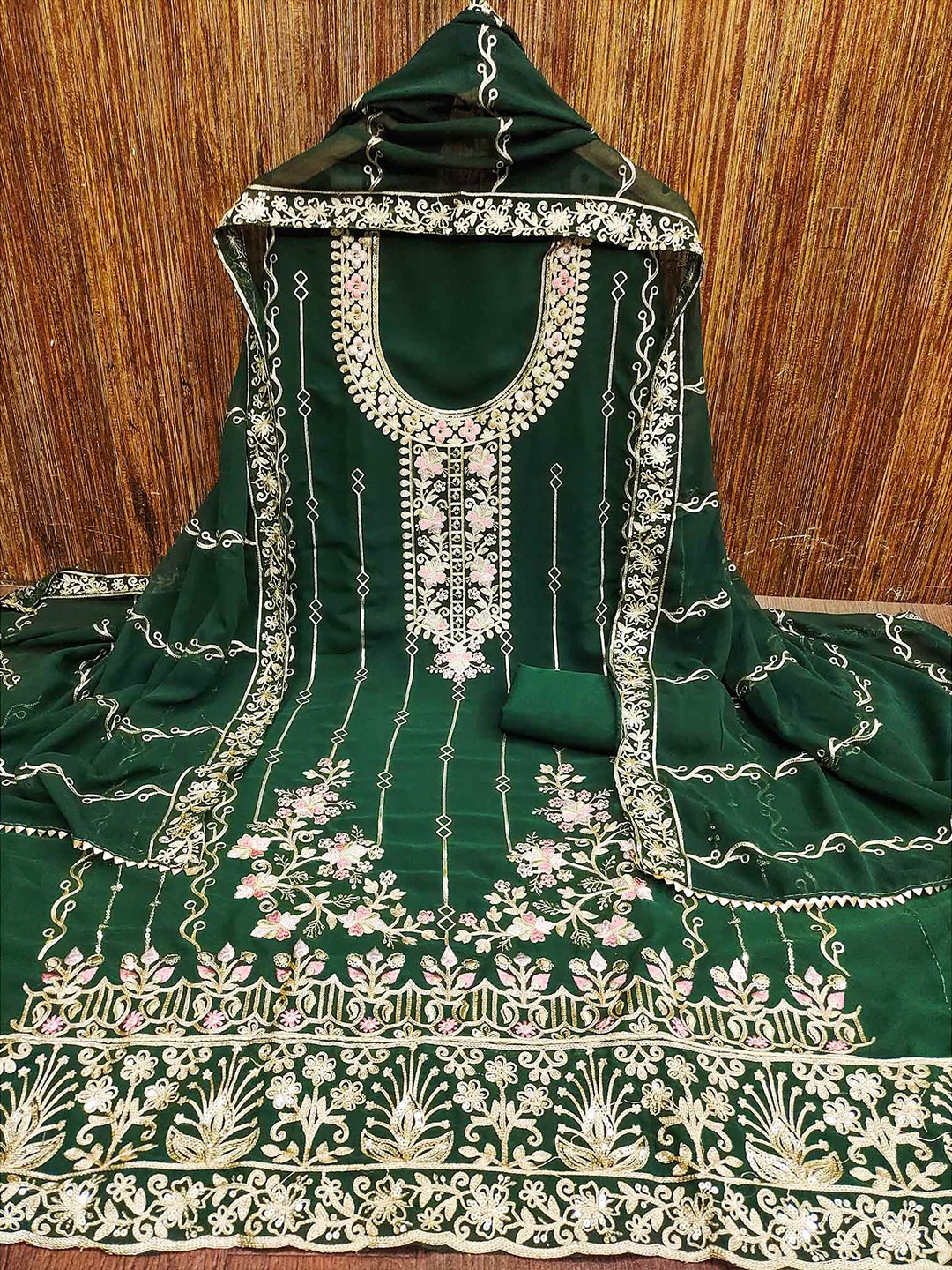 

Peachmode Embroidered Silk Georgette Unstitched Dress Material, Green