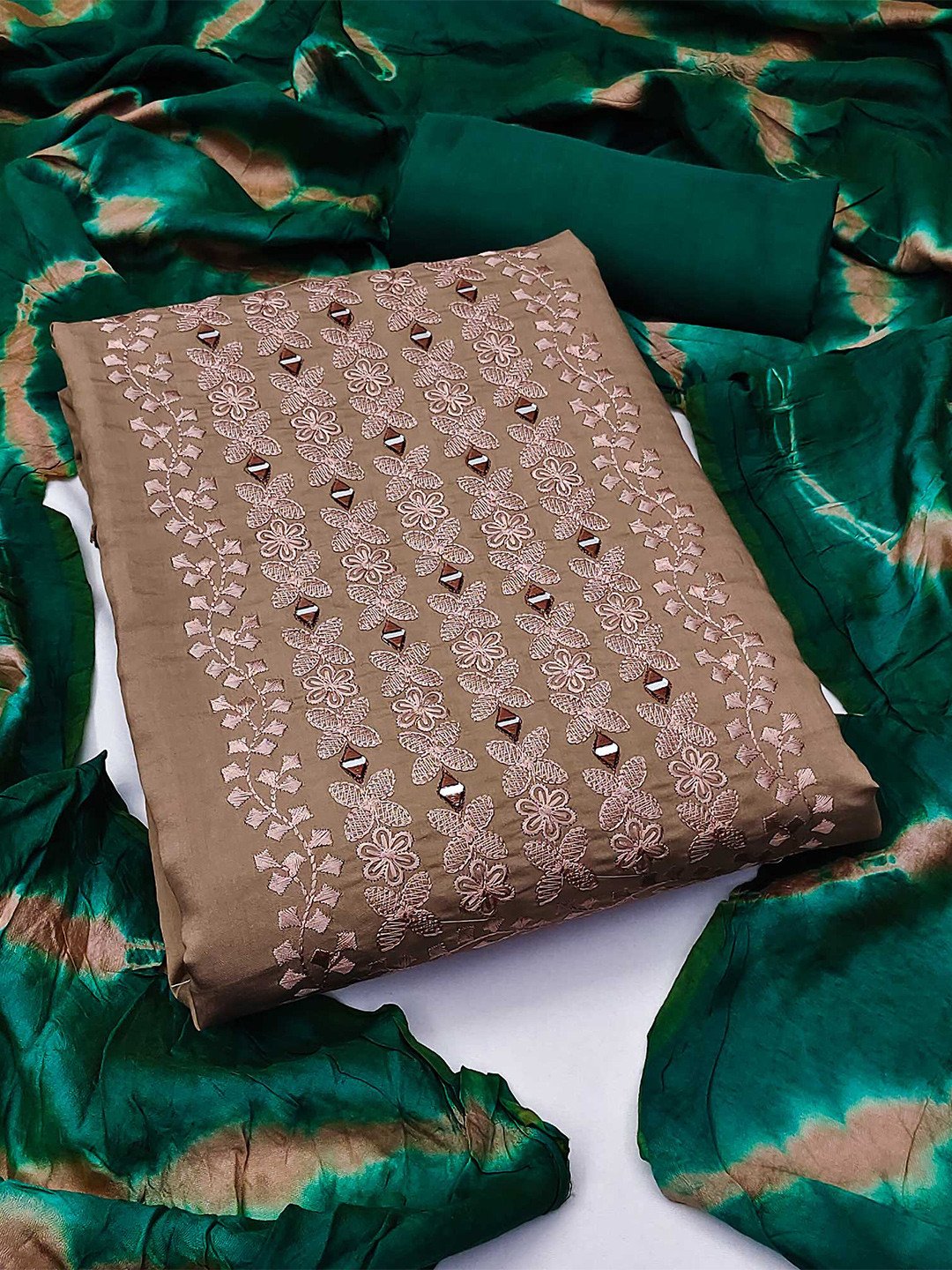 

Peachmode Embroidered Viscose Rayon Unstitched Dress Material, Brown