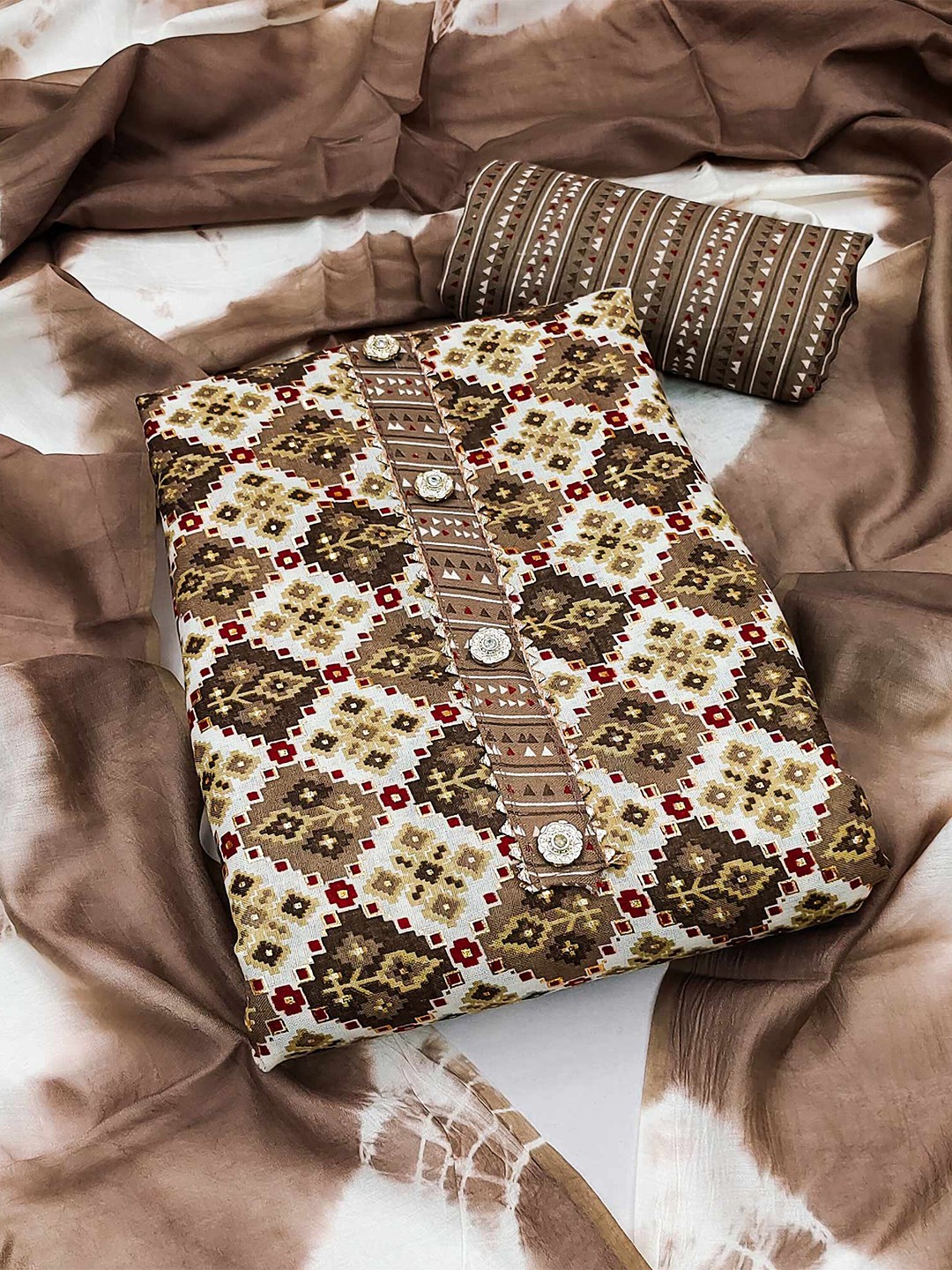 

Peachmode Printed Unstitched Dress Material, Brown