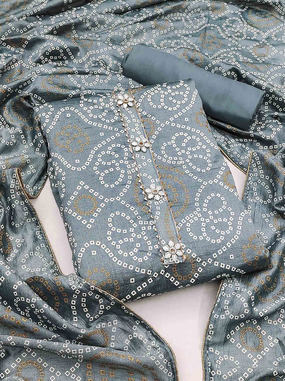 

Peachmode Printed Unstitched Dress Material, Grey
