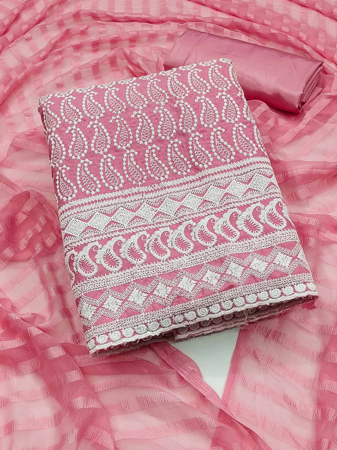 

Peachmode Embroidered Unstitched Dress Material, Pink