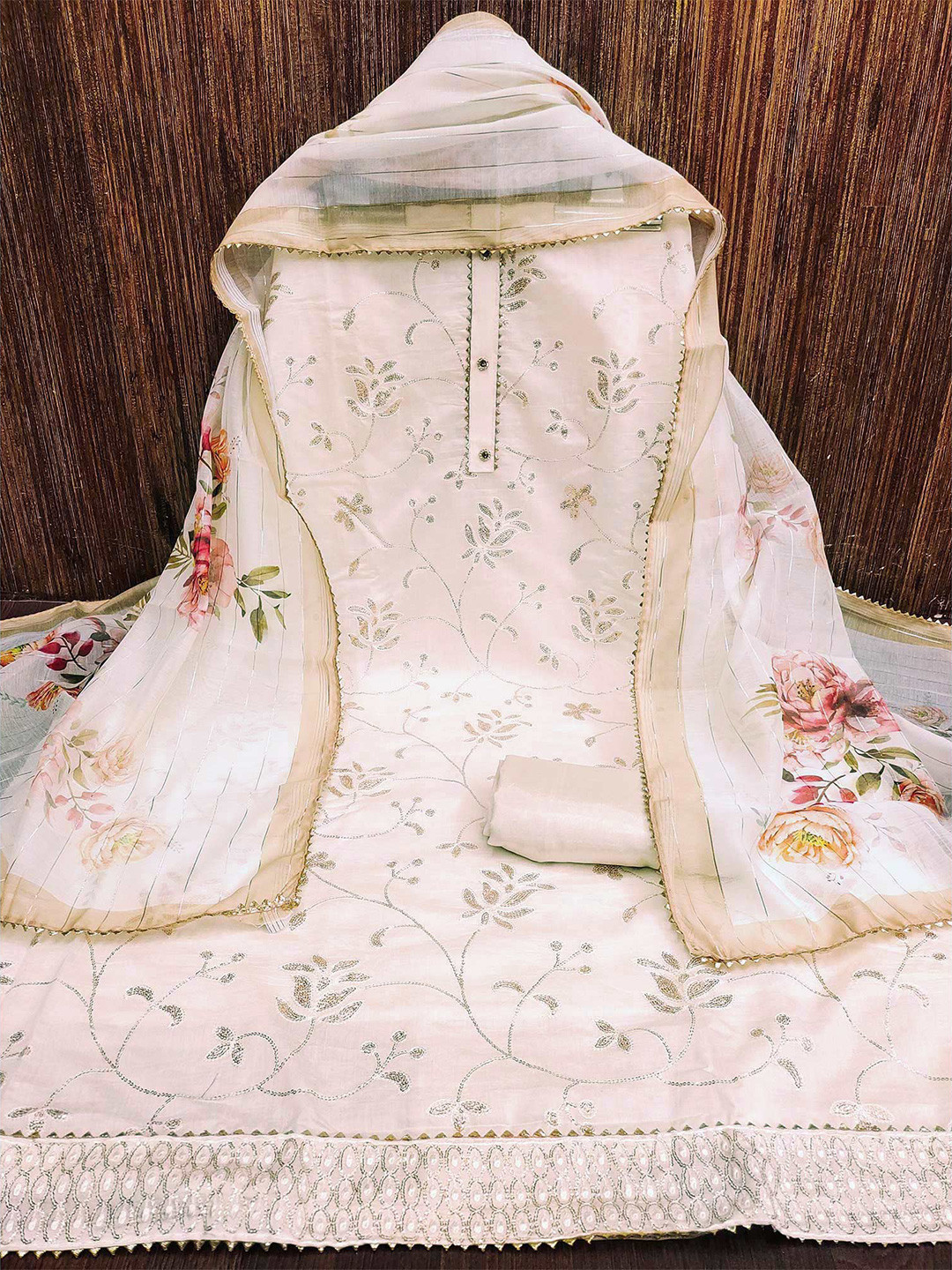 

Peachmode Embroidered Unstitched Dress Material, White