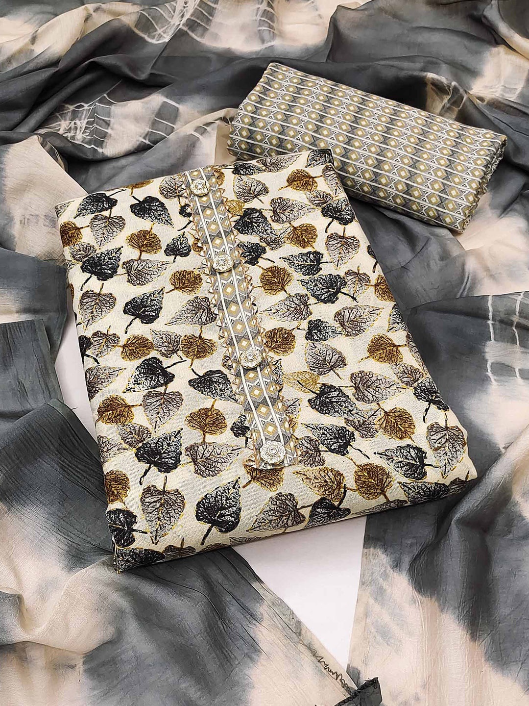 

Peachmode Printed Unstitched Dress Material, Grey