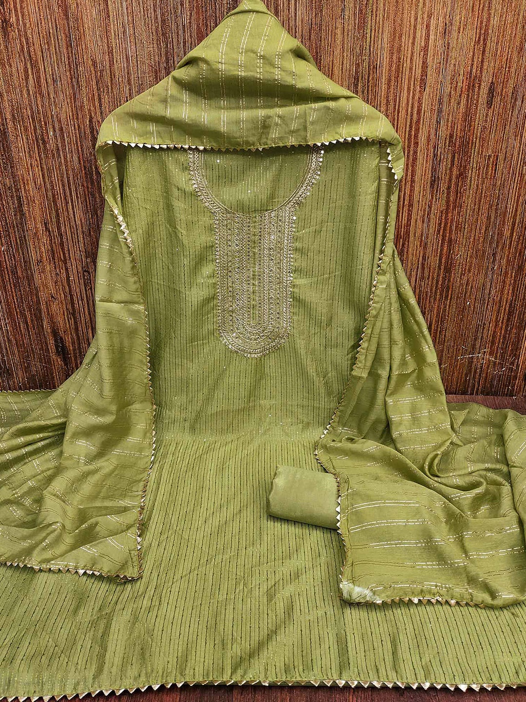 

Peachmode Embroidered Unstitched Dress Material, Green