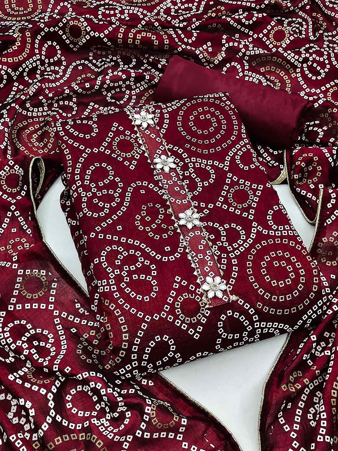 

Peachmode Printed Unstitched Dress Material, Maroon