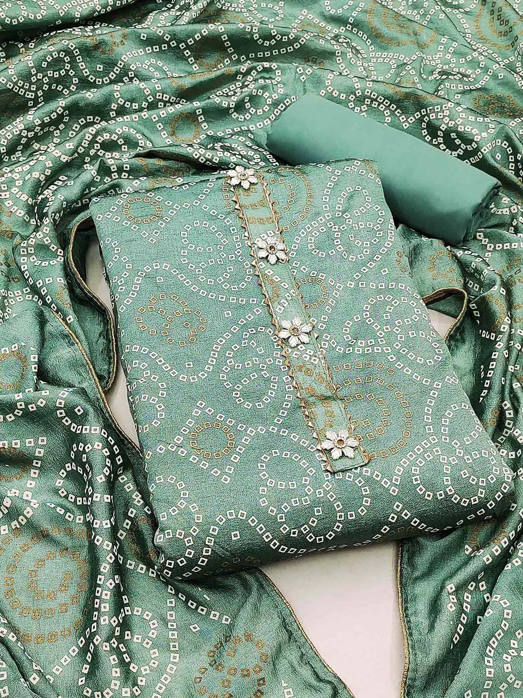 

Peachmode Printed Unstitched Dress Material, Green