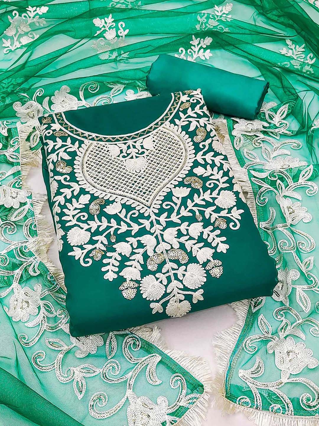 

Peachmode Embroidered Silk Georgette Unstitched Dress Material, Teal