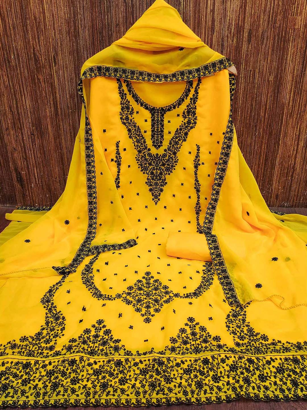

Peachmode Embroidered Silk Georgette Unstitched Dress Material, Yellow