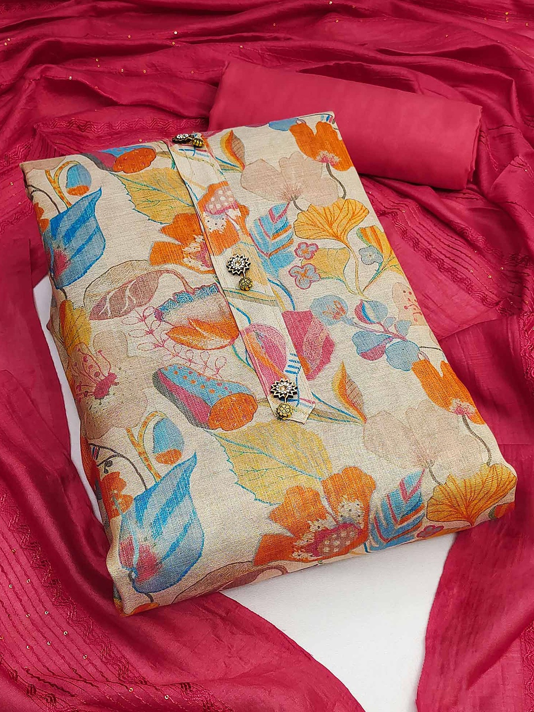 

Peachmode Printed Unstitched Dress Material, Beige