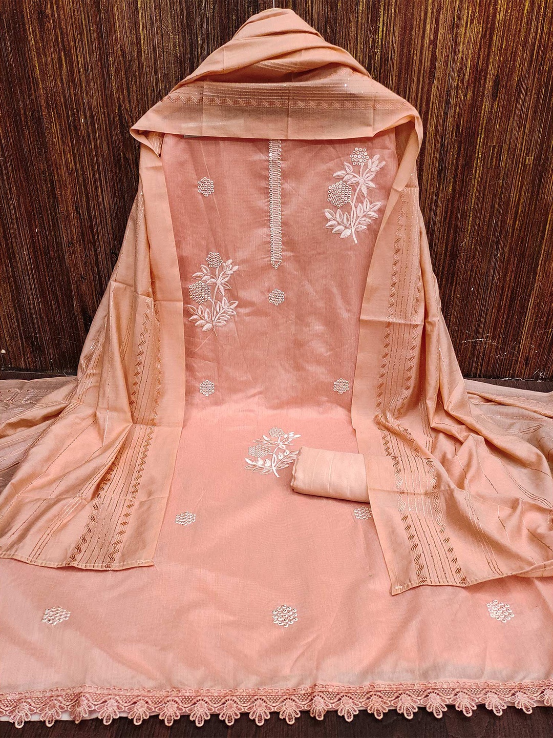 

Peachmode Embroidered Unstitched Dress Material, Peach