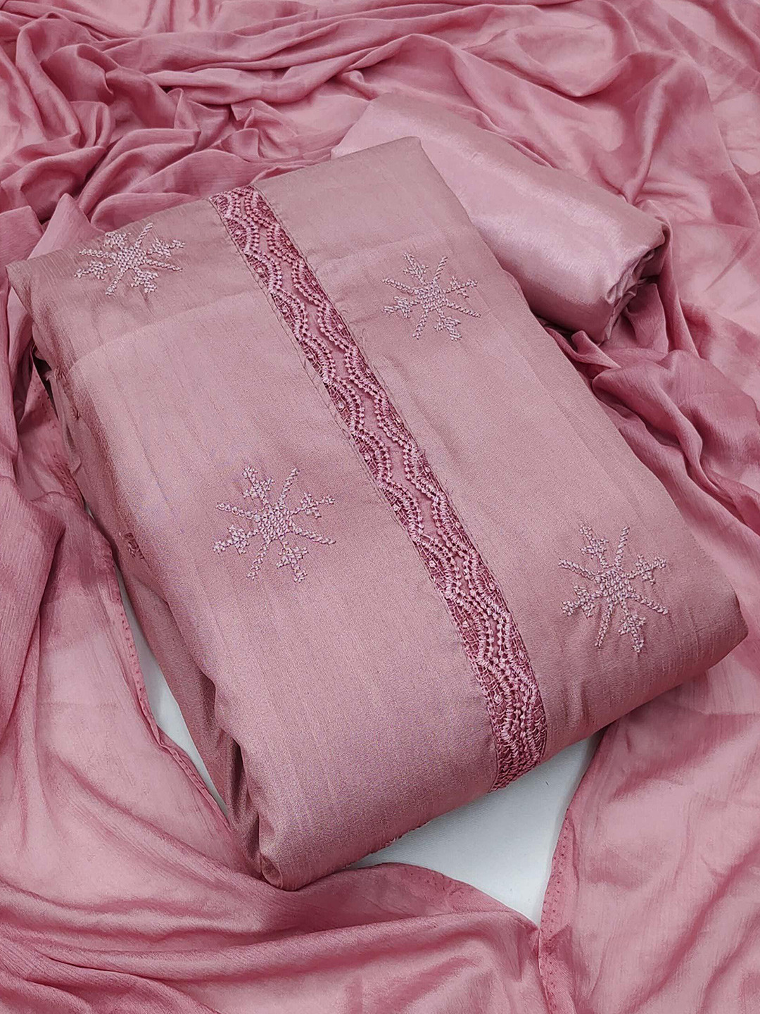 

Peachmode Embroidered Art Silk Unstitched Dress Material, Mauve