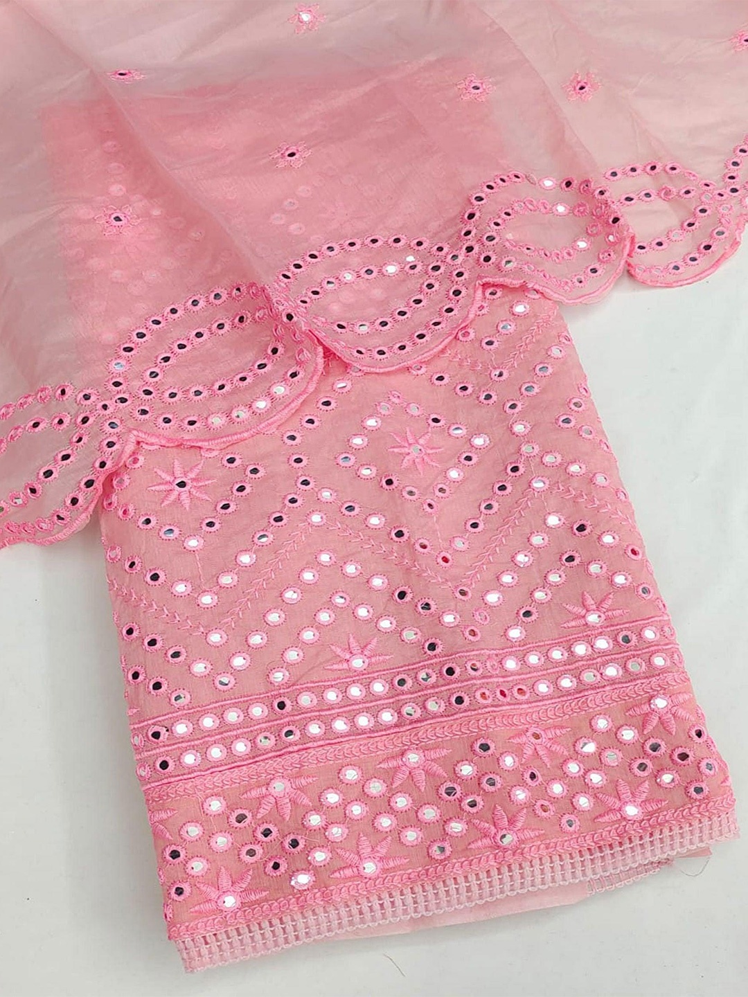 

Peachmode Embroidered Unstitched Dress Material, Pink