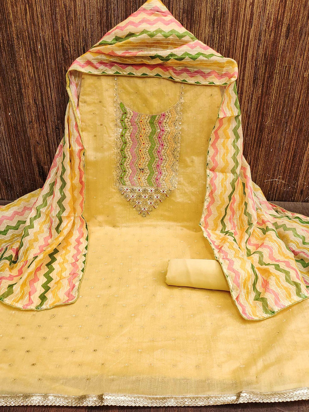 

Peachmode Unstitched Dress Material, Yellow