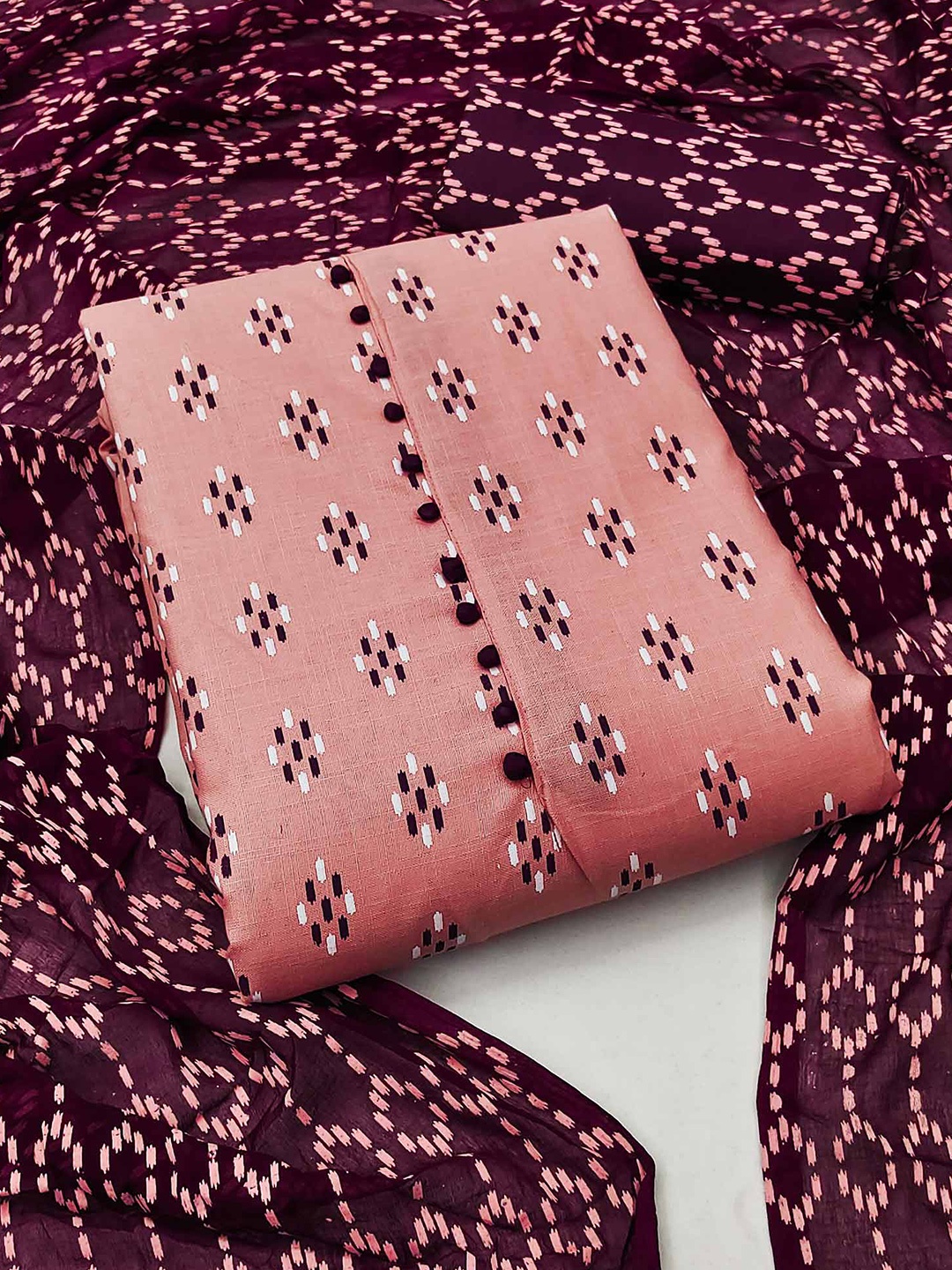 

Peachmode Printed Unstitched Dress Material, Peach