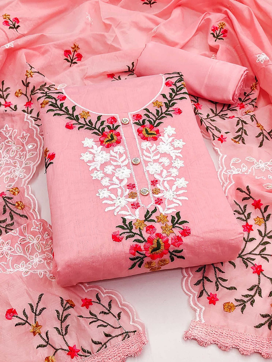 

Peachmode Embroidered Unstitched Dress Material, Peach