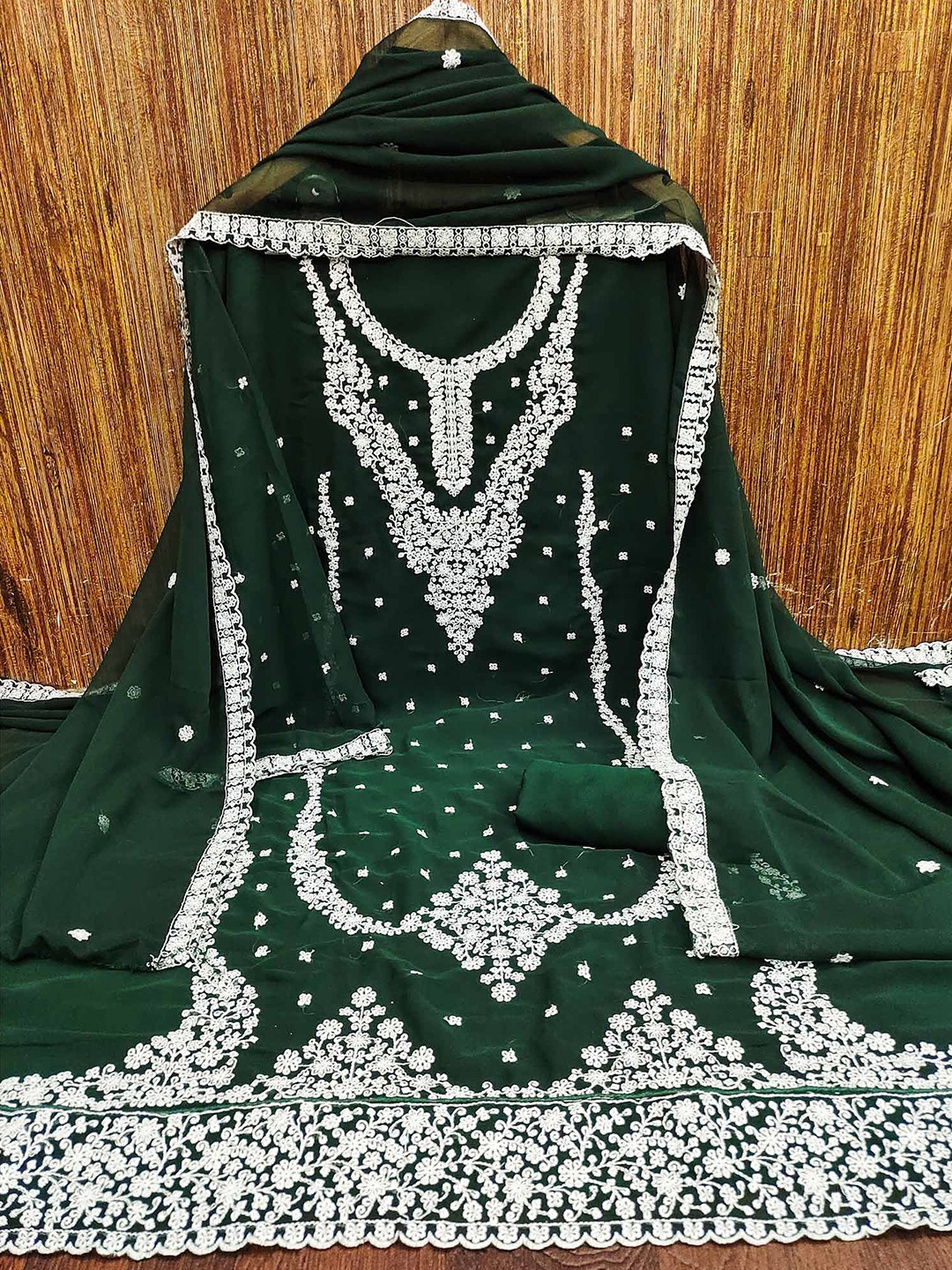 

Peachmode Embroidered Silk Georgette Unstitched Dress Material, Green