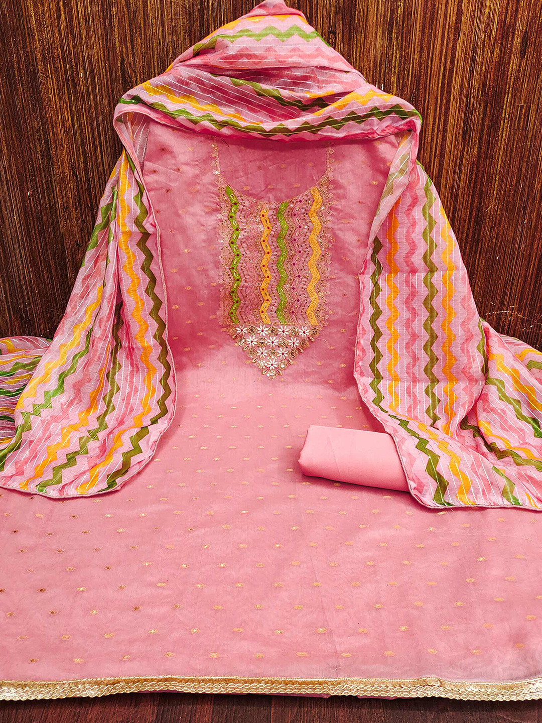 

Peachmode Unstitched Dress Material, Pink