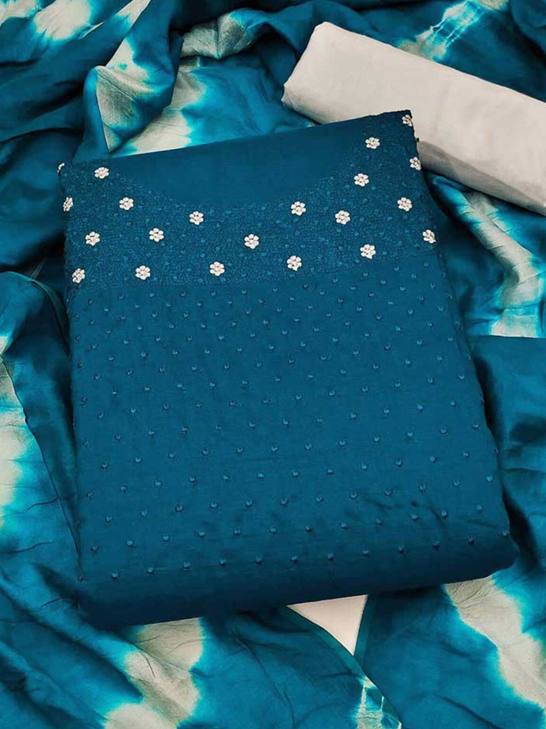 

Peachmode Embroidered Unstitched Dress Material, Blue