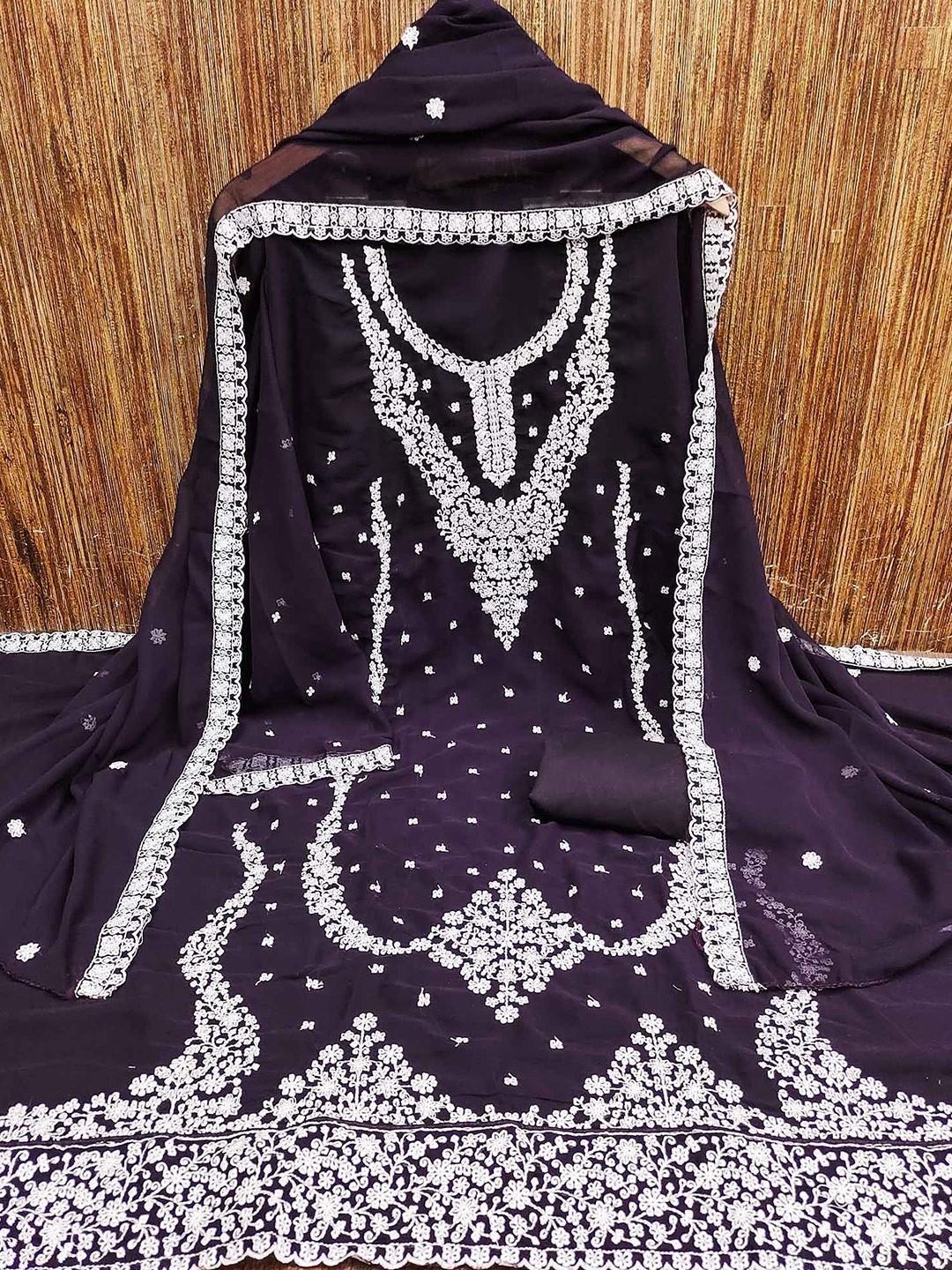 

Peachmode Embroidered Silk Georgette Unstitched Dress Material, Purple