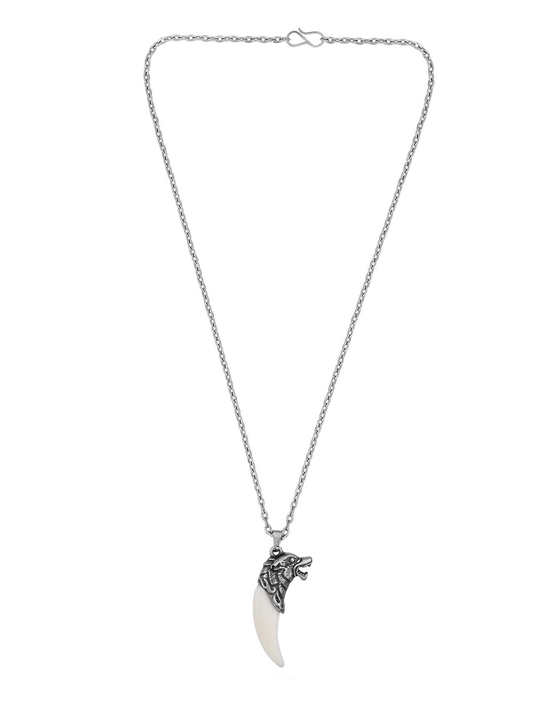 

VAGHBHATT Men Silver-Plated Elephant Tooth With Tiger Head Top Design Pendant With Chain