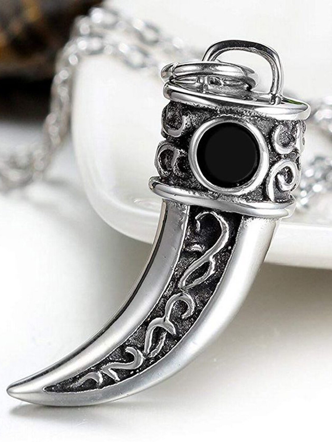 

VAGHBHATT Silver-Plated Ox Horn Pendant & Chain