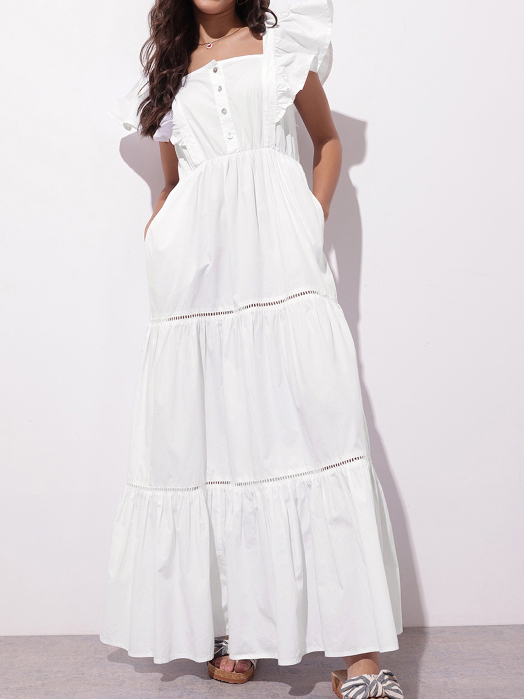 

DressBerry Cottagecore Dream Tiered A-Line Dress, White