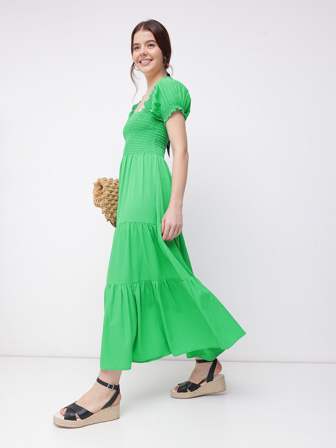 

DressBerry Girlcore Smocked Summer Maxi Dress, Green