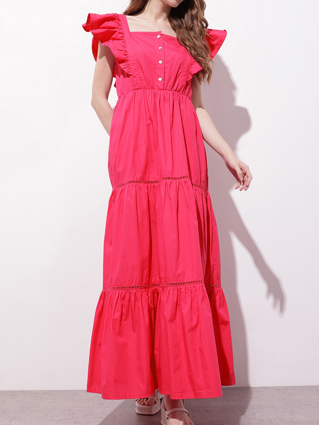 

DressBerry Hot Pink 90s Rom-Com Revival Tiered A-Line Dress