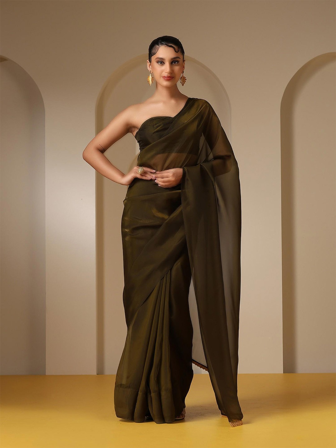 

Swtantra Chiffon Designer Saree, Green