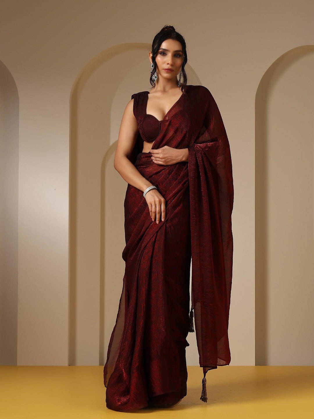 

Swtantra Paisley Beads and Stones Saree, Maroon